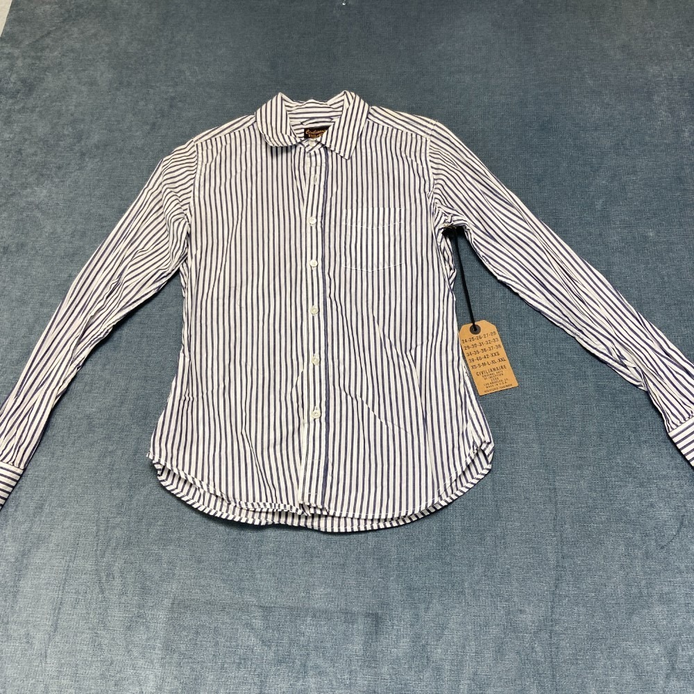 Civilianaire Wash And Wear Shirt Men S White Navy Blue Striped Cotton Streetwear